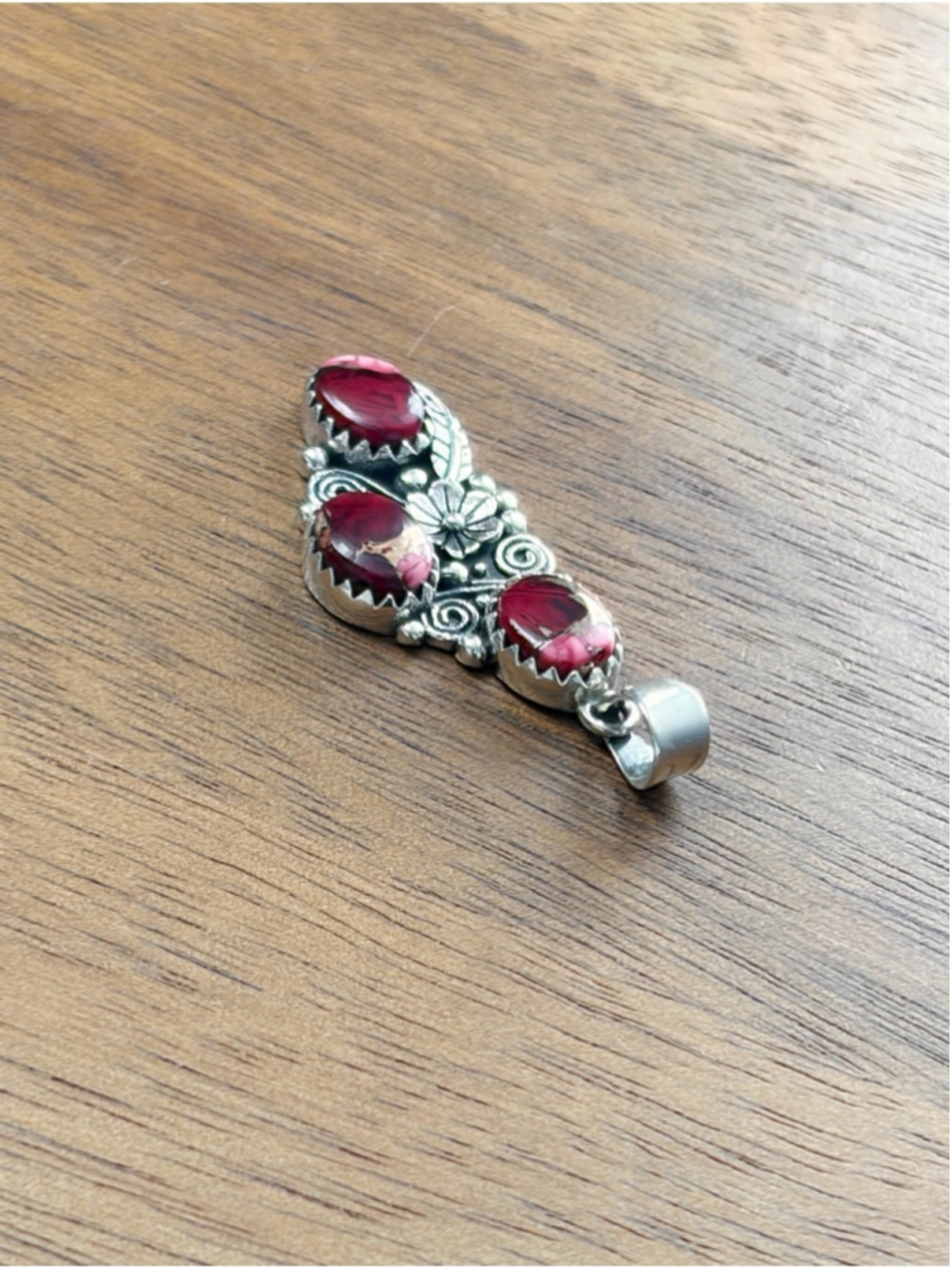 Southwest Pure Sterling Silver 925 Red Rose Dahlia Kingman Turquoise Pendant New - Picture 6 of 9